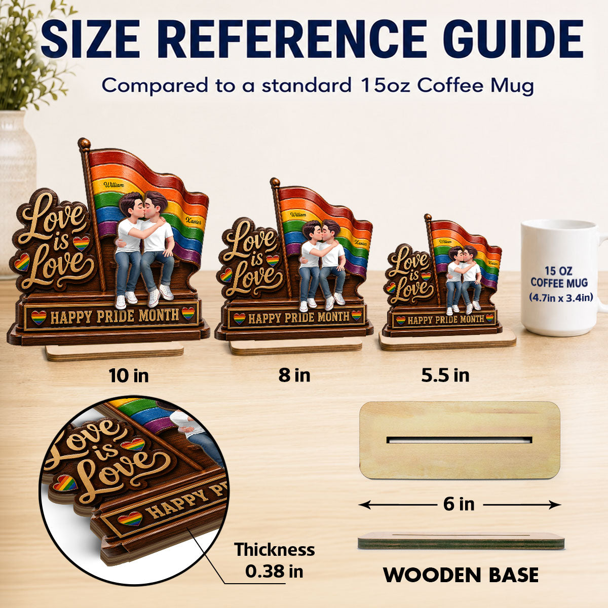 Happy Pride Month LGBT Couple - Personalized 2-Layered Wooden Plaque - Heartfelt Gift for Her, Gift for Him