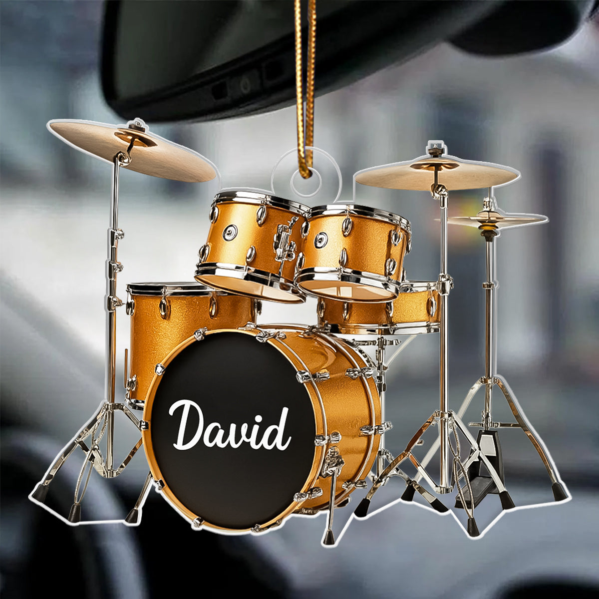 Custom Name Gold Drum Set - Personalized Acrylic Ornament -  Thoughtful Drummer Christmas Gift, Musician Christmas Tree Hanging Decor