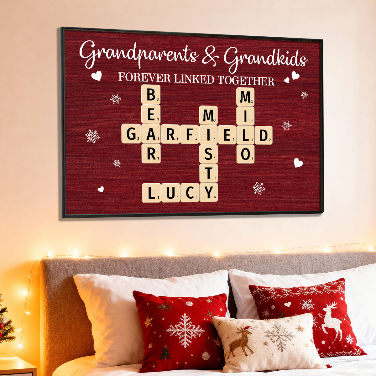 Christmas Grandparents Grandkids Forever Linked Together Crossword Puzzle Art - Personalized Poster - Gift For Grandparents
