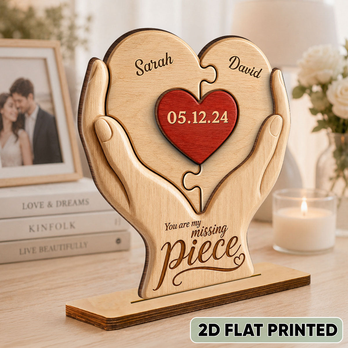 You Are My Missing Piece Couple Anniversary Date - Personalized 2-Layered Wooden Plaque - Heartfelt Gift for Her, for Him