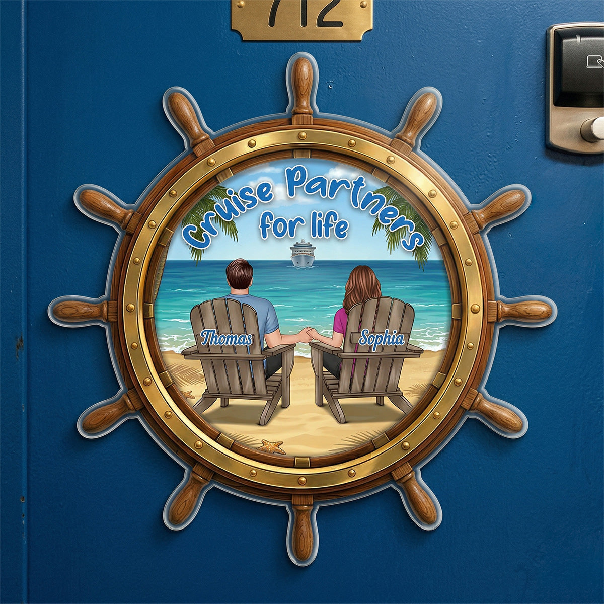 Cruise Partners For Life Back View Couple On Deck - Personalized Cruise Ship Door Magnet - Cruise Trip Keepsake