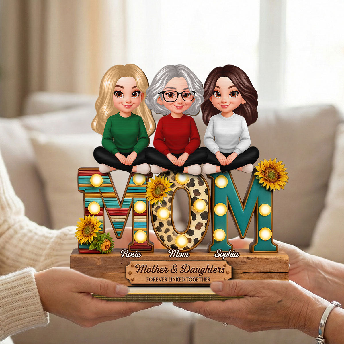 Western Patterns MOM And Daughters Sons - Personalized 2-Layered Wooden Plaque - Gift For Mom