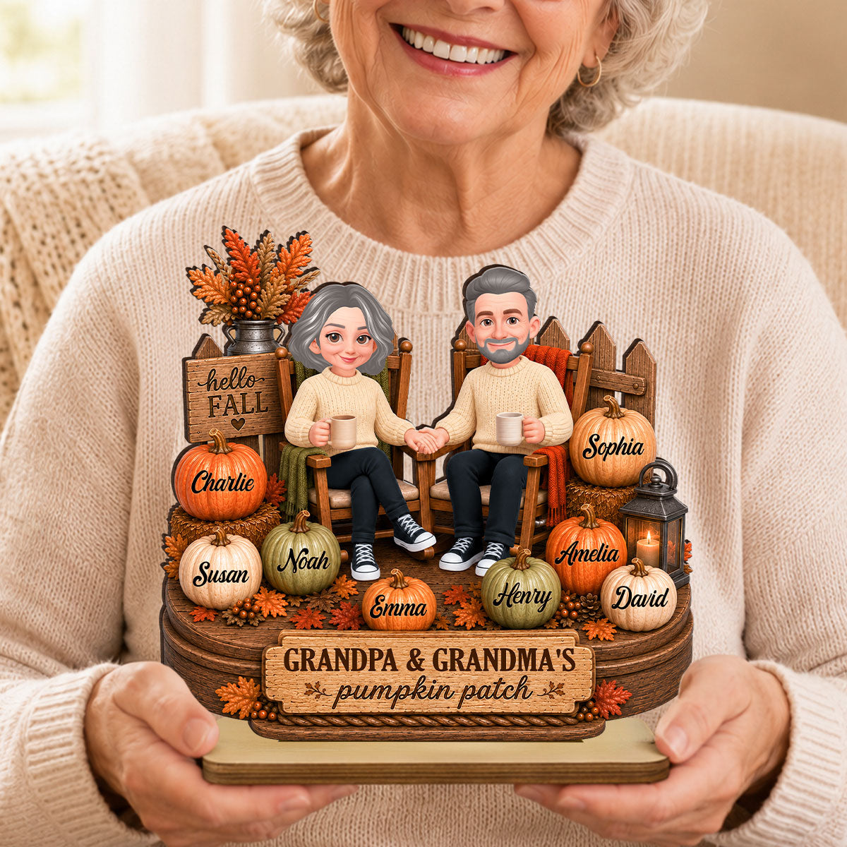Grandpa & Grandma's Pumpkin Patch - Personalized 2-Layered Wooden Plaque - Cozy Fall Decor for Grandparents