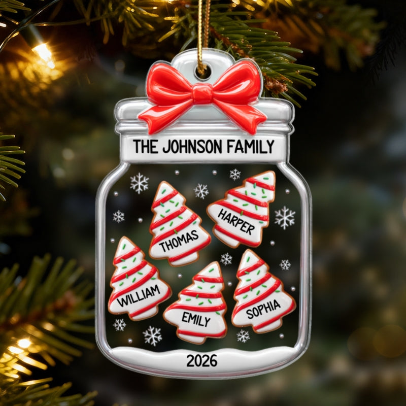 3D Effect Family Christmas Tree Gingerbread In Jar - Personalized Acrylic Ornament