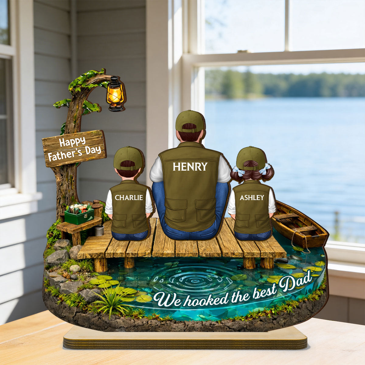 We Hooked The Best Dad Fishing - Personalized 2-Layered Wooden Plaque - Heartfelt Gift For Dad, Gift For Husband