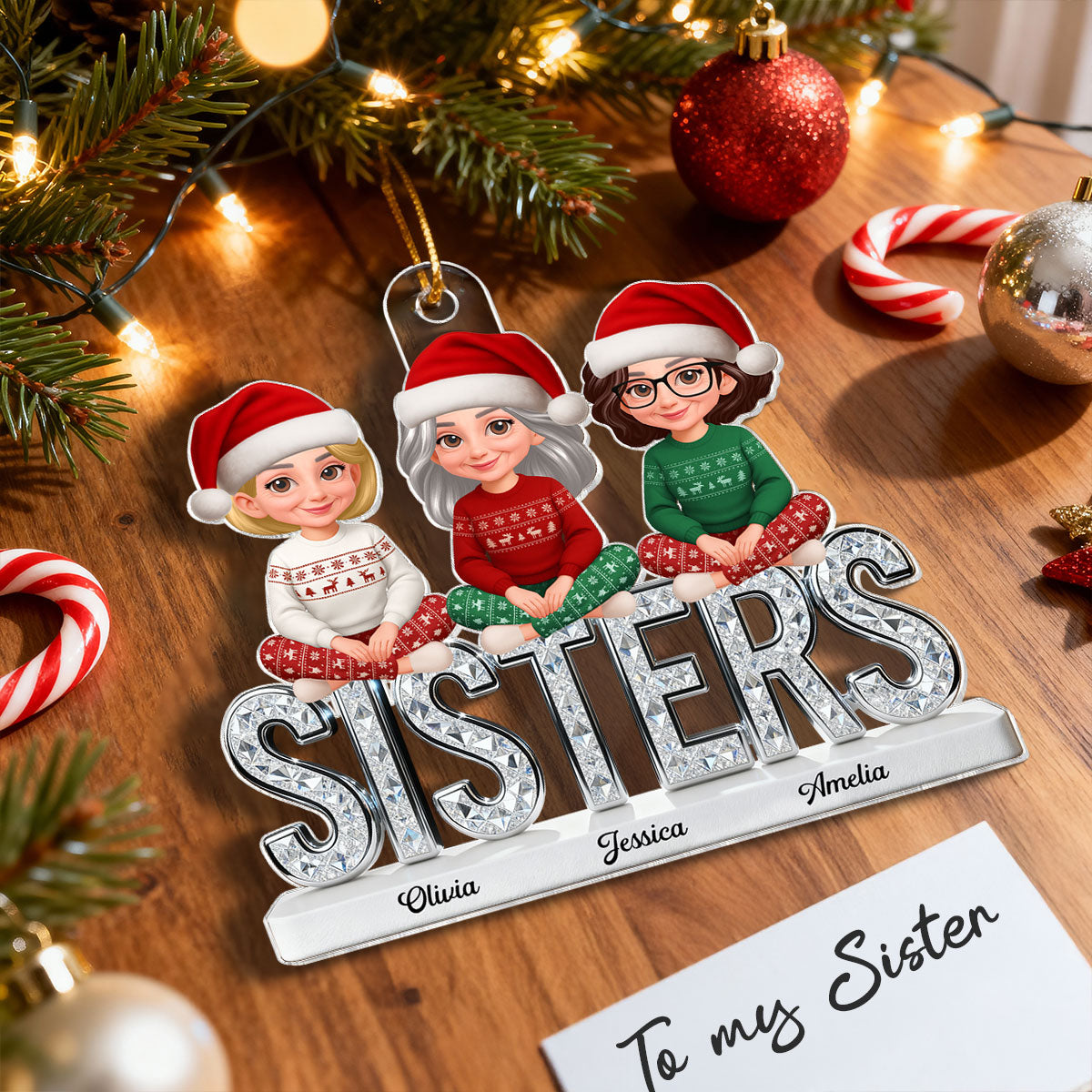 3D Shining Effect Sisters Forever Together Beautiful Women - Personalized Acrylic Ornament - Gift For Sisters