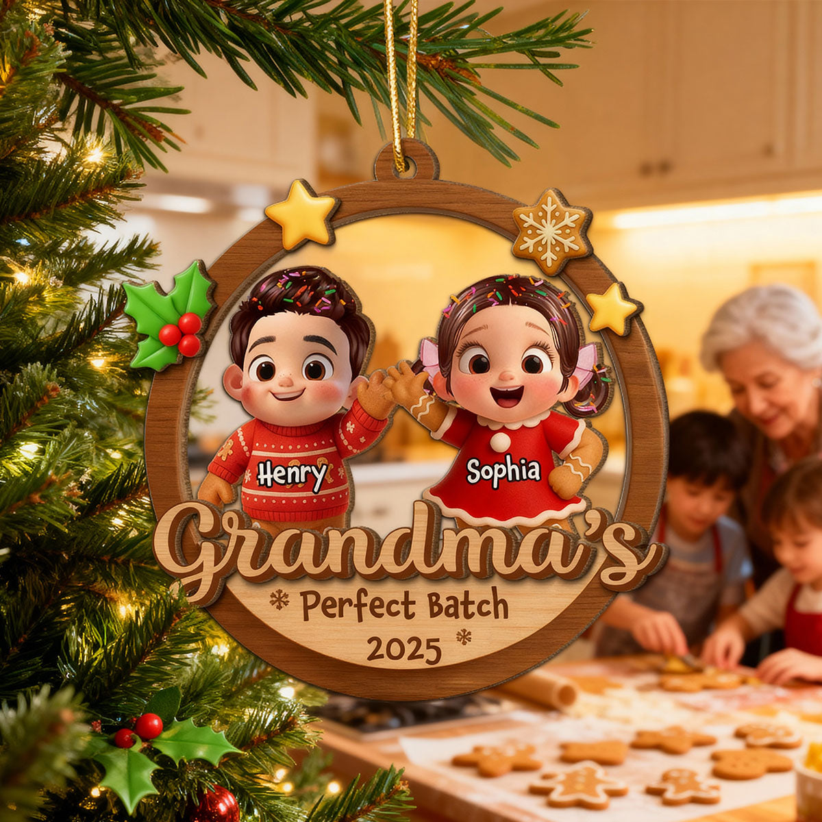 Grandma's Perfect Batch - Personalized 2-Layered Wooden Ornament - Christmas Gift for Grandma