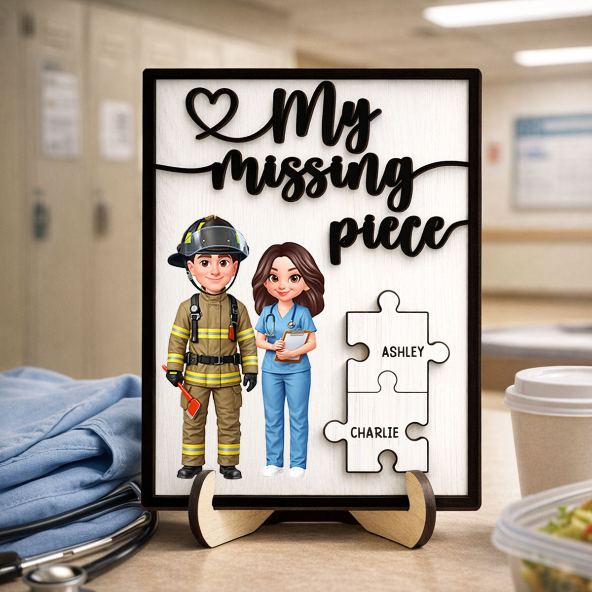My Missing Piece Couple Occupation - Personalized 2-Layered Wooden Plaque - Heartfelt Valentine's Day Gift for Him, Gift for Her