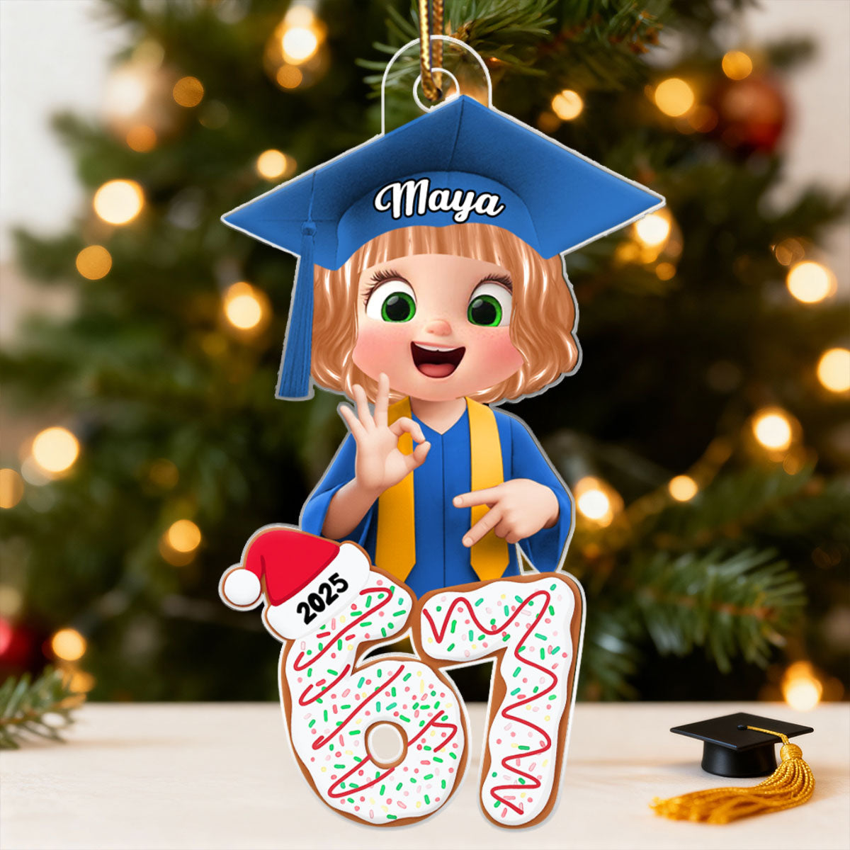 Christmas Pattern Senior Custom Six Seven 67 - Personalized Acrylic Ornament - Teen Slang Funny Tree Decor, Funny Teen Grandkid Gift