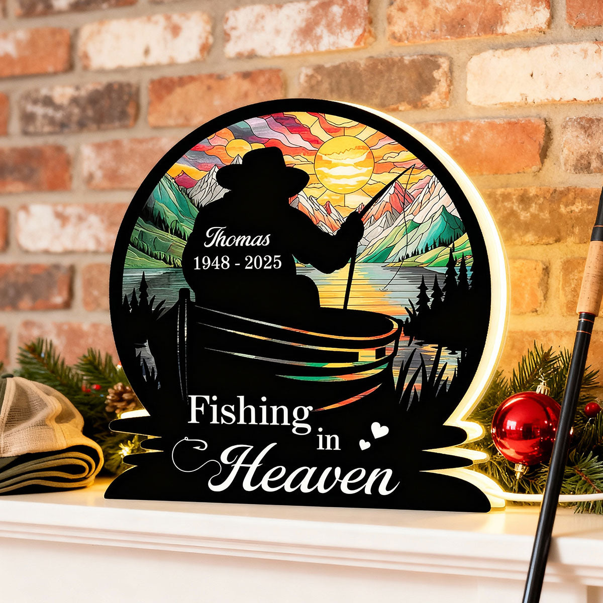 Fishing In Heaven Memorial - Personalized Light Box - Memorial Keepsake For Family