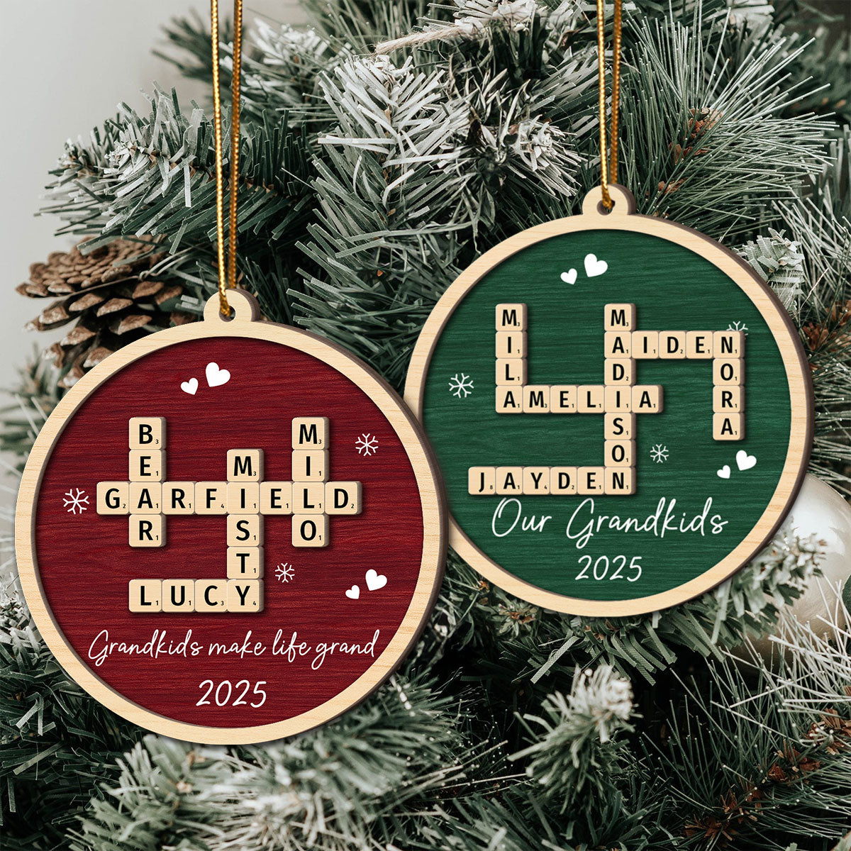 Our Grandkids Crossword Puzzle Art - Personalized 2-Layer Wooden Ornament - Christmas Gift For Grandma