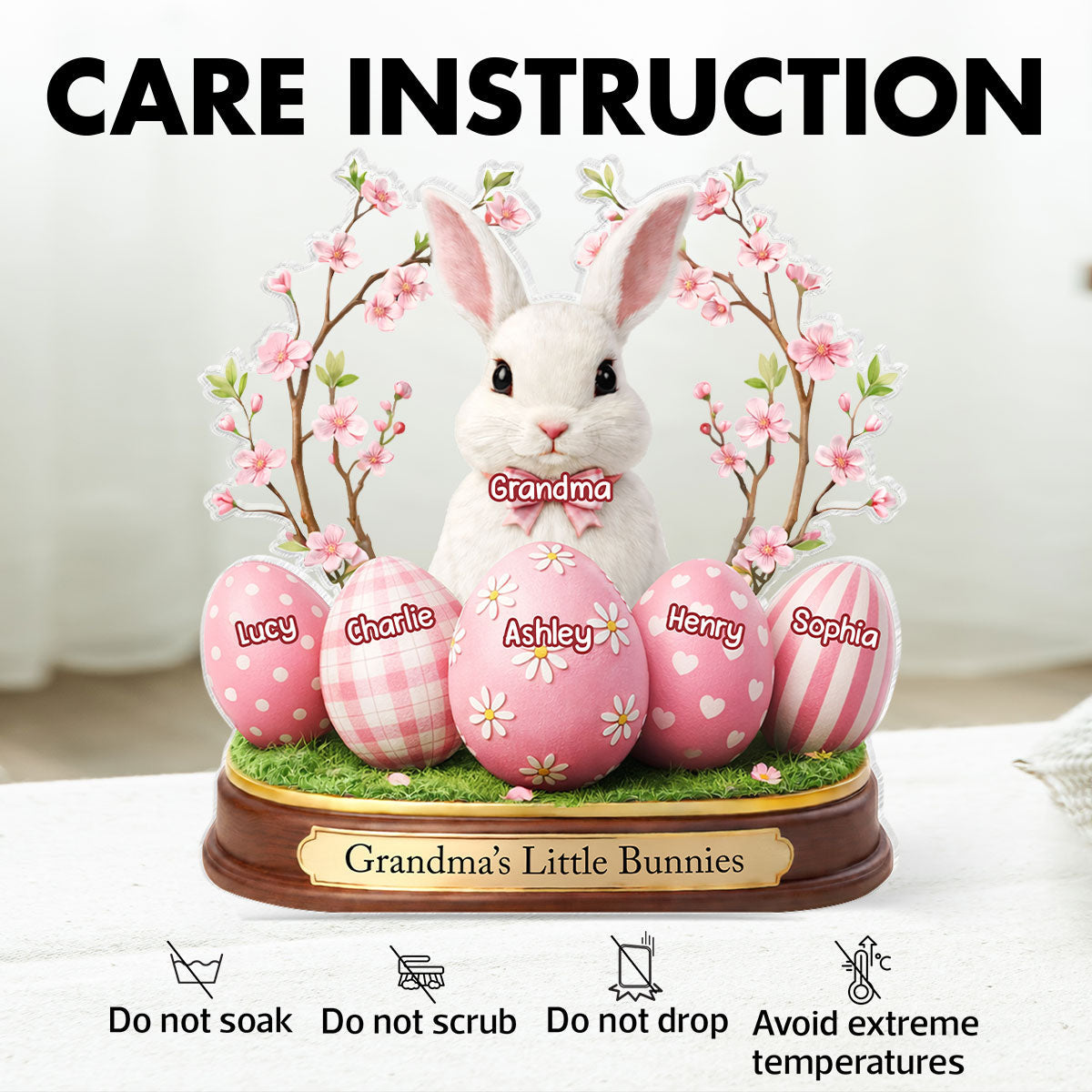 Grandma's Little Bunnies - Personalized Acrylic Block Plaque - Easter Decor Gift For Grandma