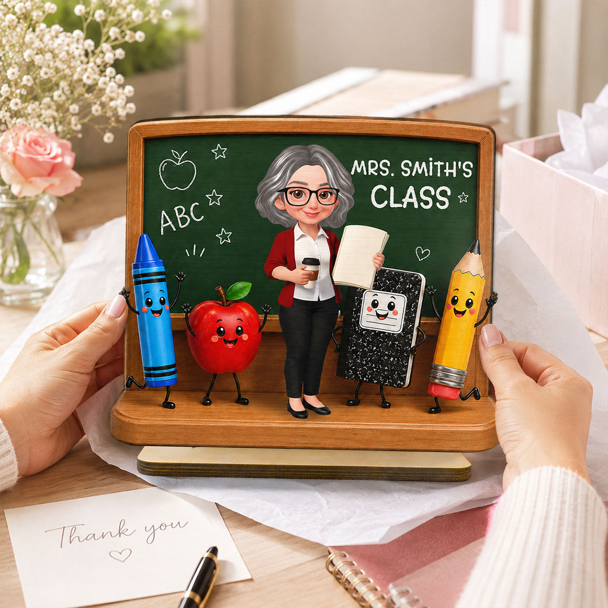 Pretty Teacher - Personalized 2-Layered Wooden Plaque - Back To School Gift For Teacher, Office Decor