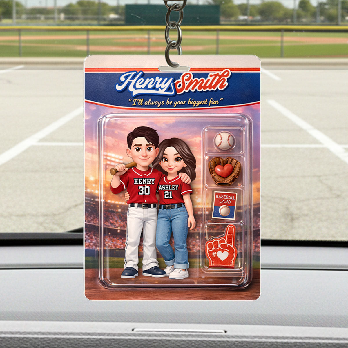 Baseball Couple I'll Always Be Your Biggest Fan Custom Action Figure - Personalized Acrylic Keychain - Sentimental Gift for Him