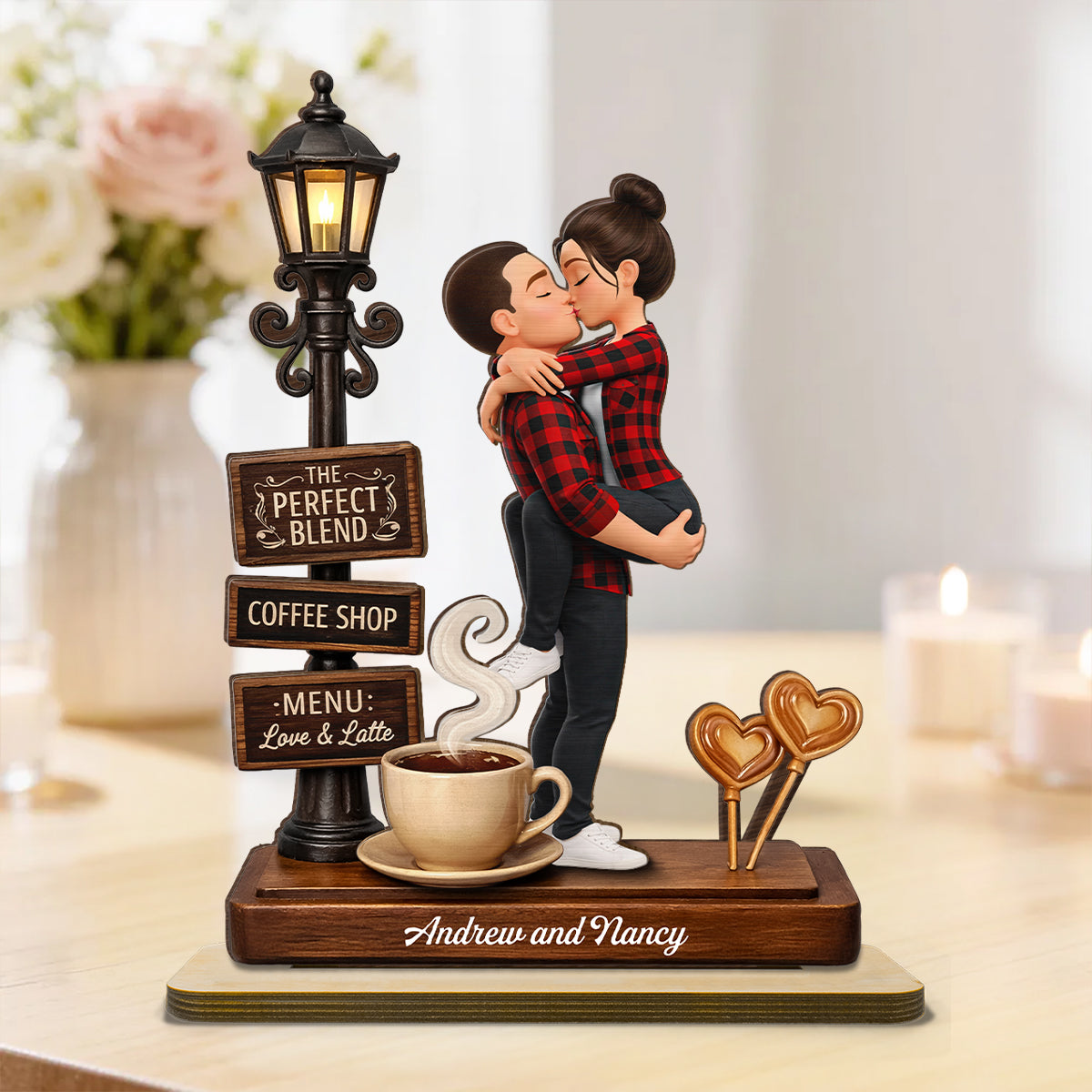 The Perfect Blend Love & Latte - Personalized 2-Layered Wooden Plaque - Anniversary, Valentine's Day Gift, Gift For Him, Gift For Her