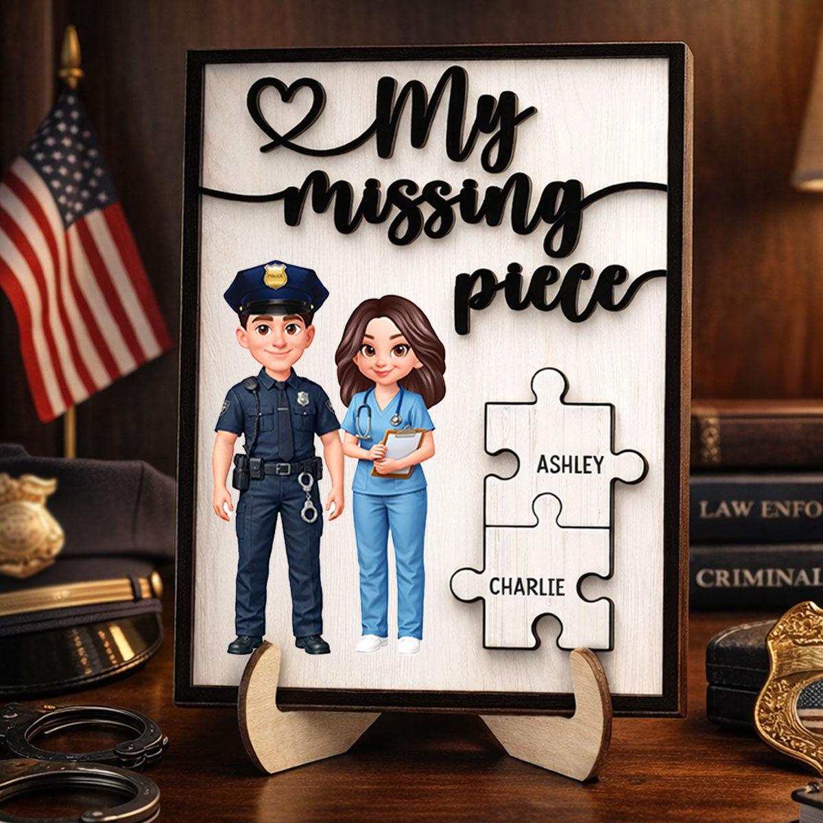 My Missing Piece Couple Occupation - Personalized 2-Layered Wooden Plaque - Heartfelt Valentine's Day Gift for Him, Gift for Her