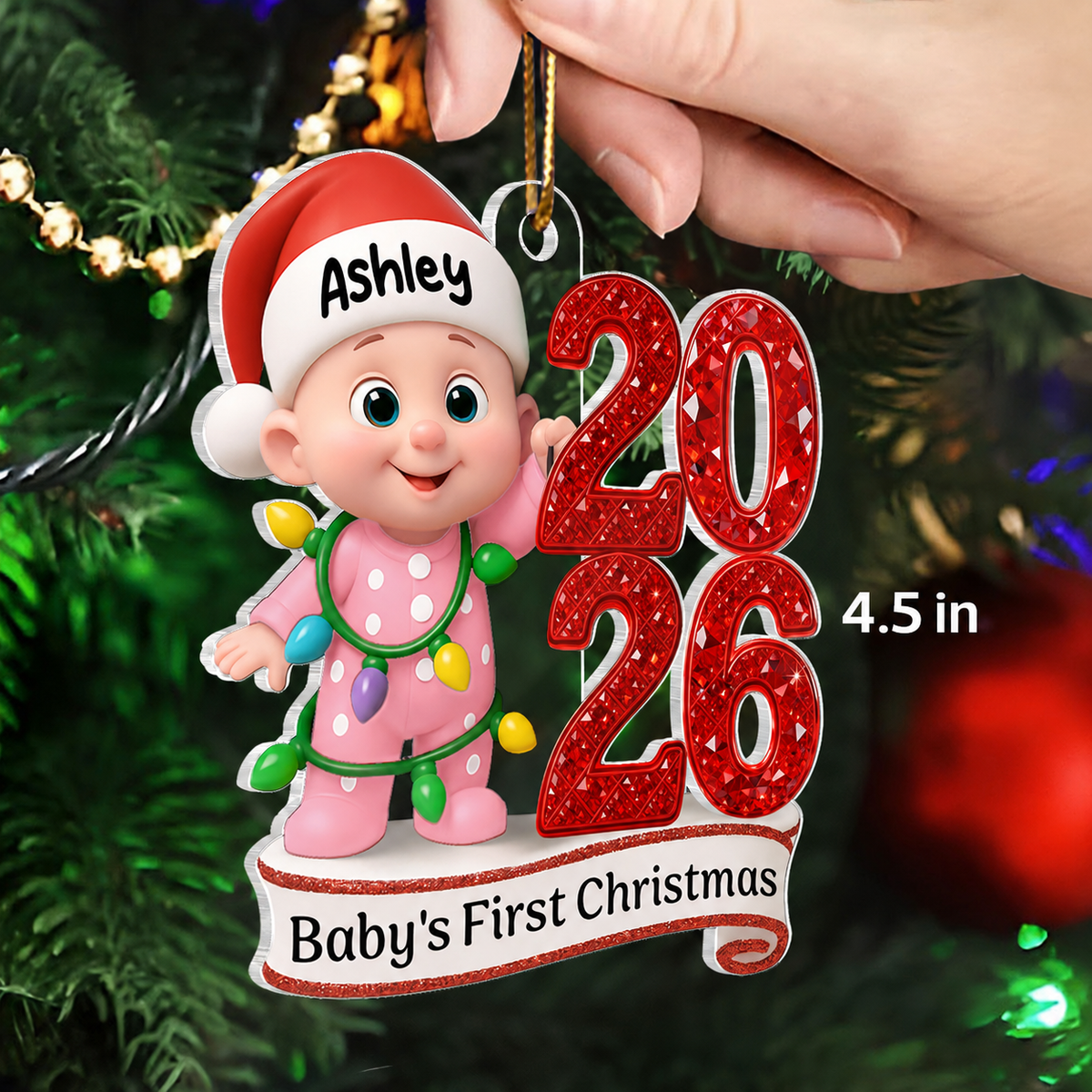 Baby's First Christmas 3D Effect Baby Standing By Year - Personalized Acrylic Ornament