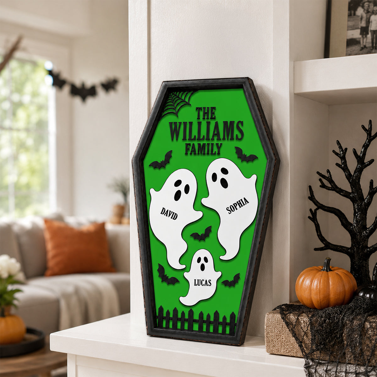 Ghost Family Coffin Sign - Personalized Wood Sign - Halloween Gift For Family