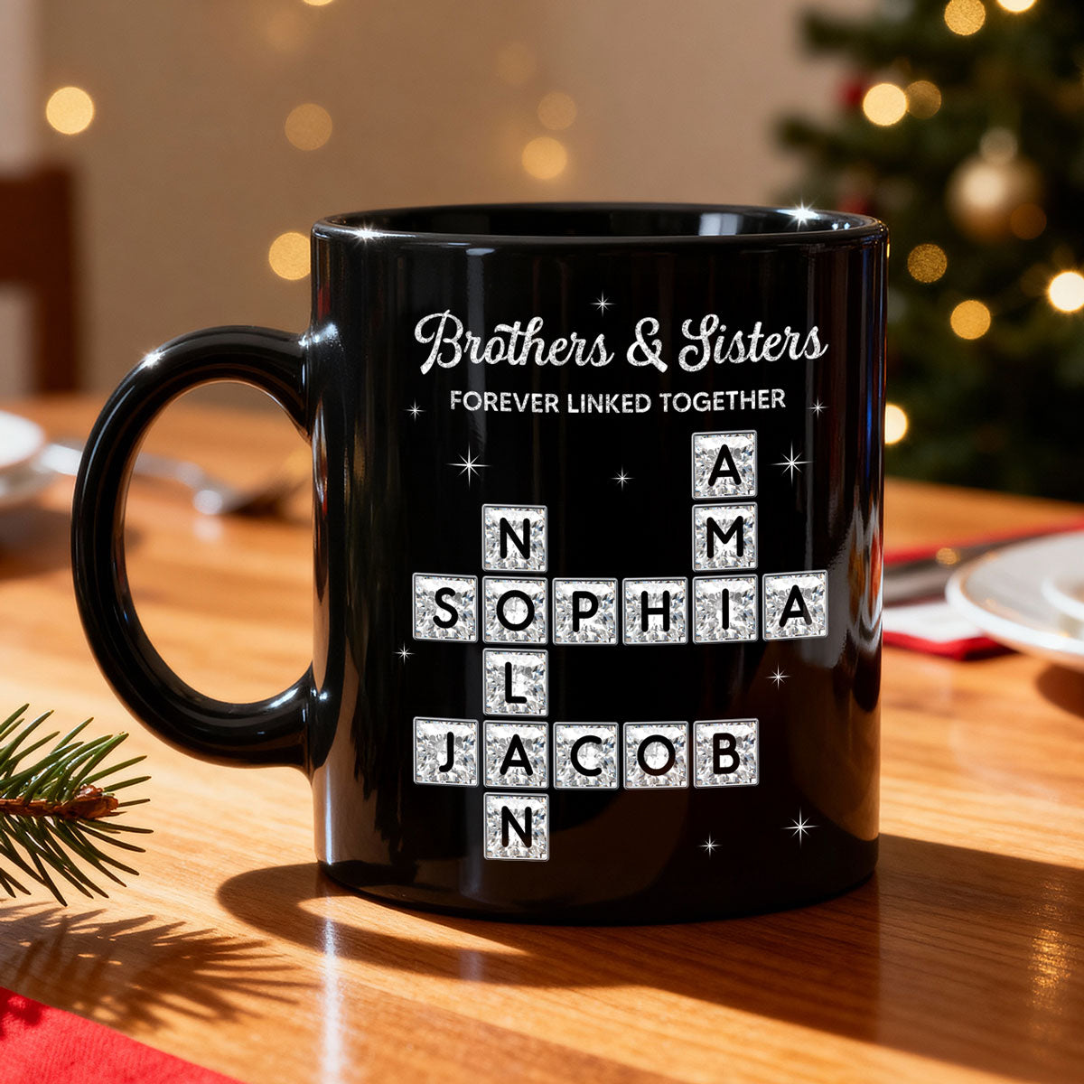 3D Shining Effect Brothers Sisters Crossword Puzzle Art - Personalized Mug - Christmas Gift For Siblings, Brothers, Sisters