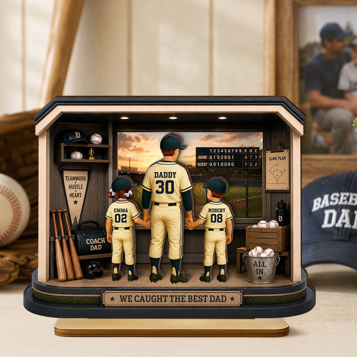Home Run Baseball Dad & Kids - Personalized 2-Layered Wooden Plaque -  Gift For Dad, Husband