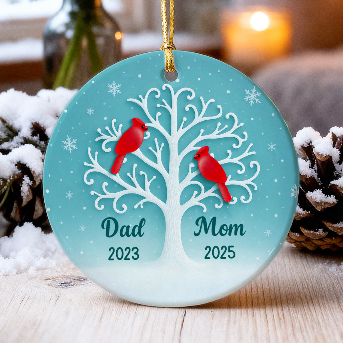 3D Sea Glass Effect Cardinal Memorial Tree - Personalized Ceramic Ornament - Heartwarming Remembrance Gift, Sympathy Gift