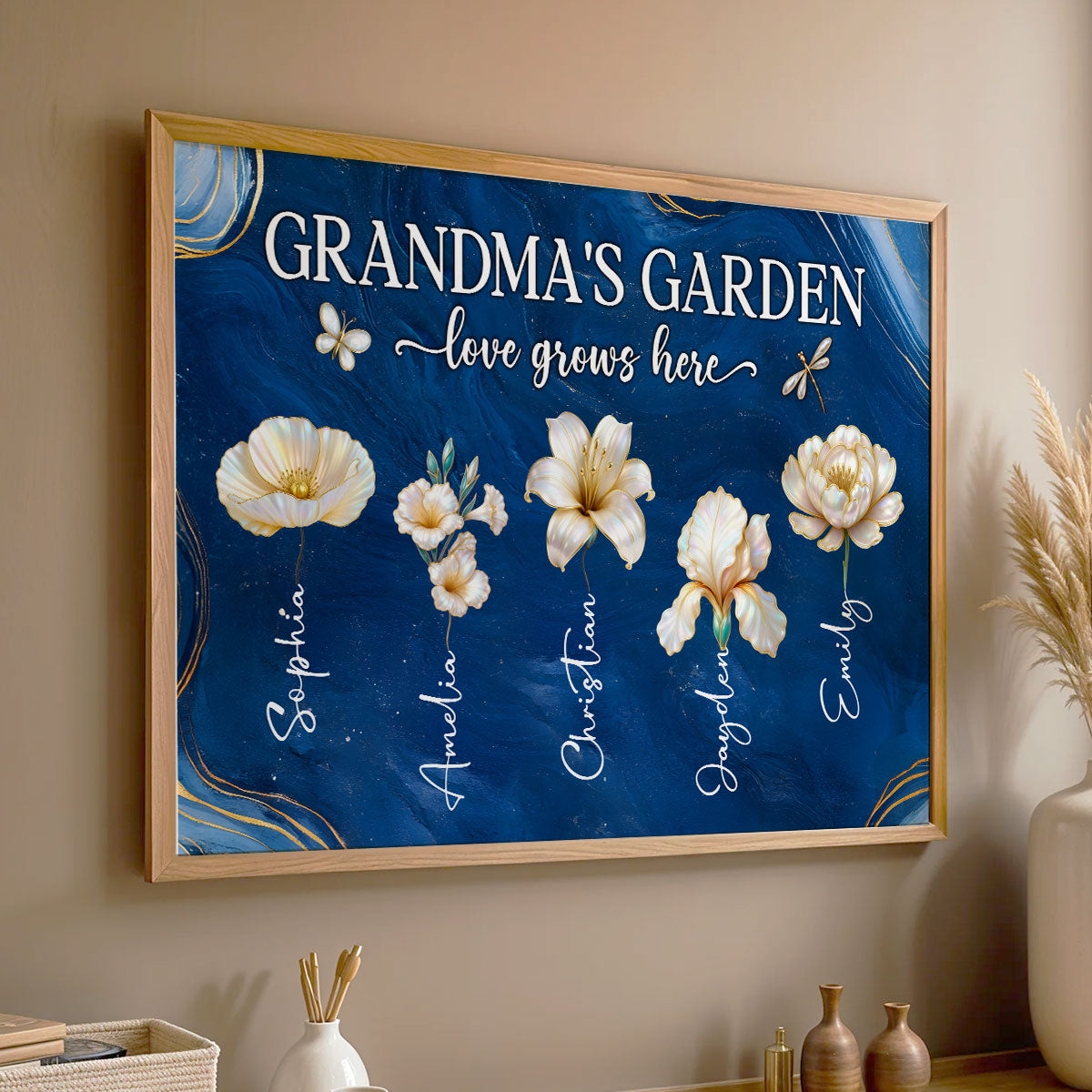 Grandma's Garden 3D Effect Birth Month Flowers - Personalized Poster - Christmas, Birthday, Mother's Day Gift For Grandma