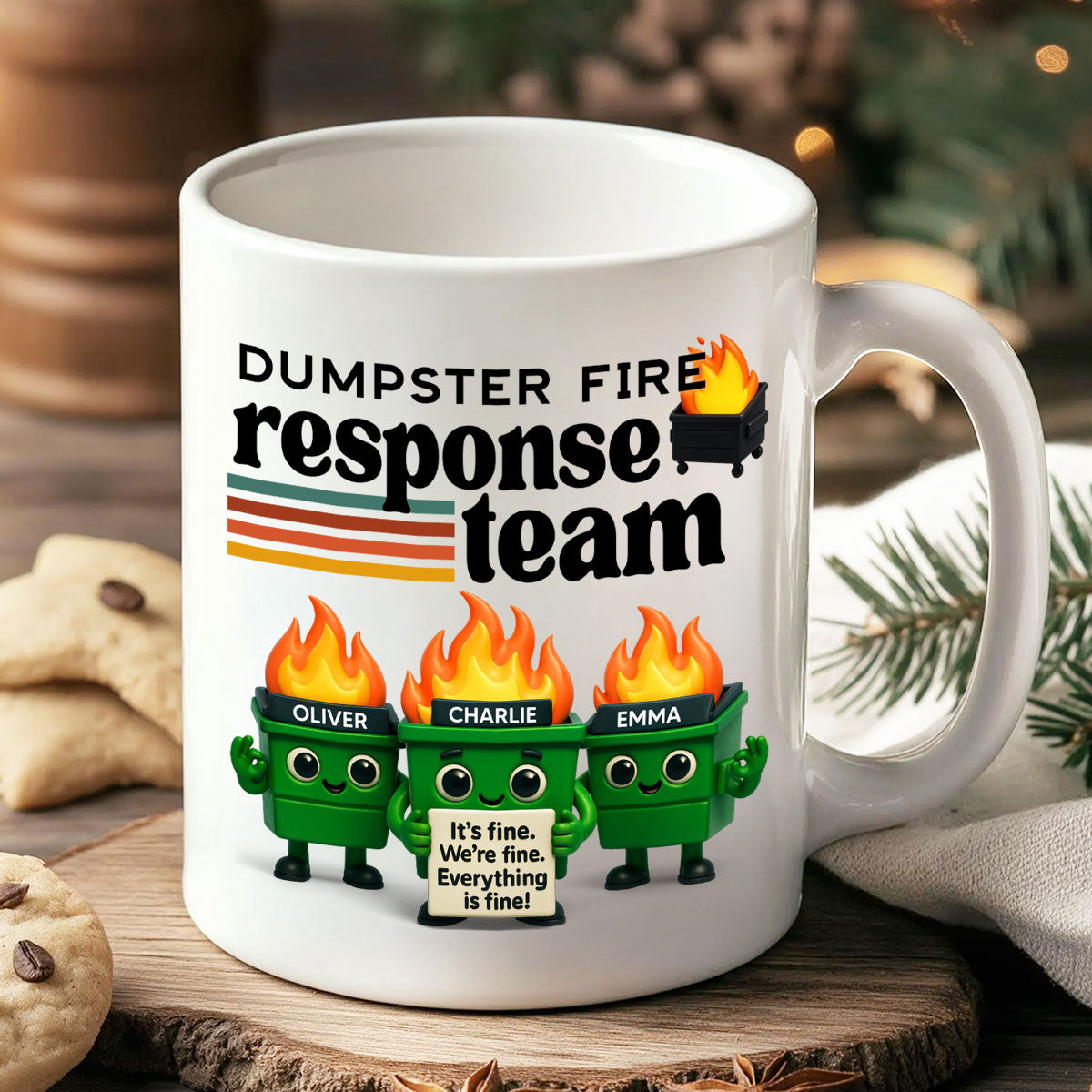 Dumpster Fire Response Team - Personalized Mug - Funny Christmas Gift, White Elephant Gift for Coworkers, Boss