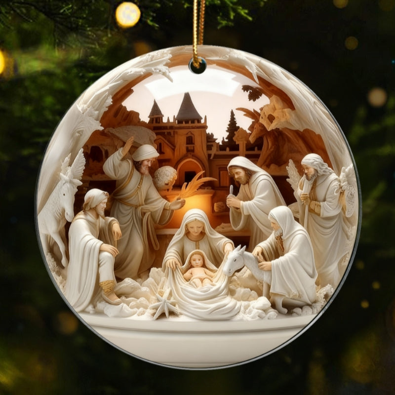 3D Effect Nativity Scene The Greatest Gift of All Religious Ornament - Acrylic Ornament