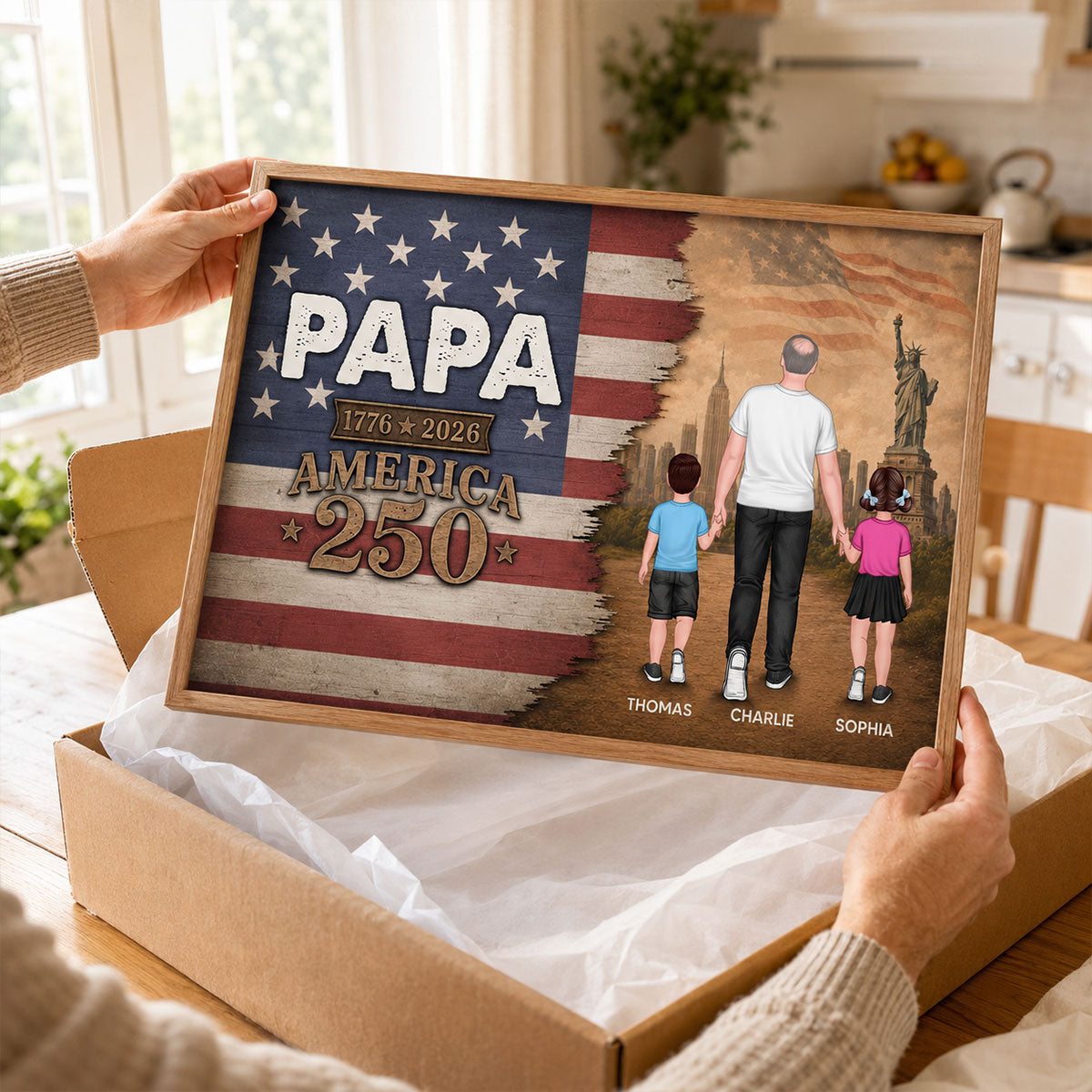 Papa Nation Flag America 250th Anniversary - Personalized Poster - 250 Years Of Freedom Celebration - Father's Day Gift For Husbands, Dads, Grandpas