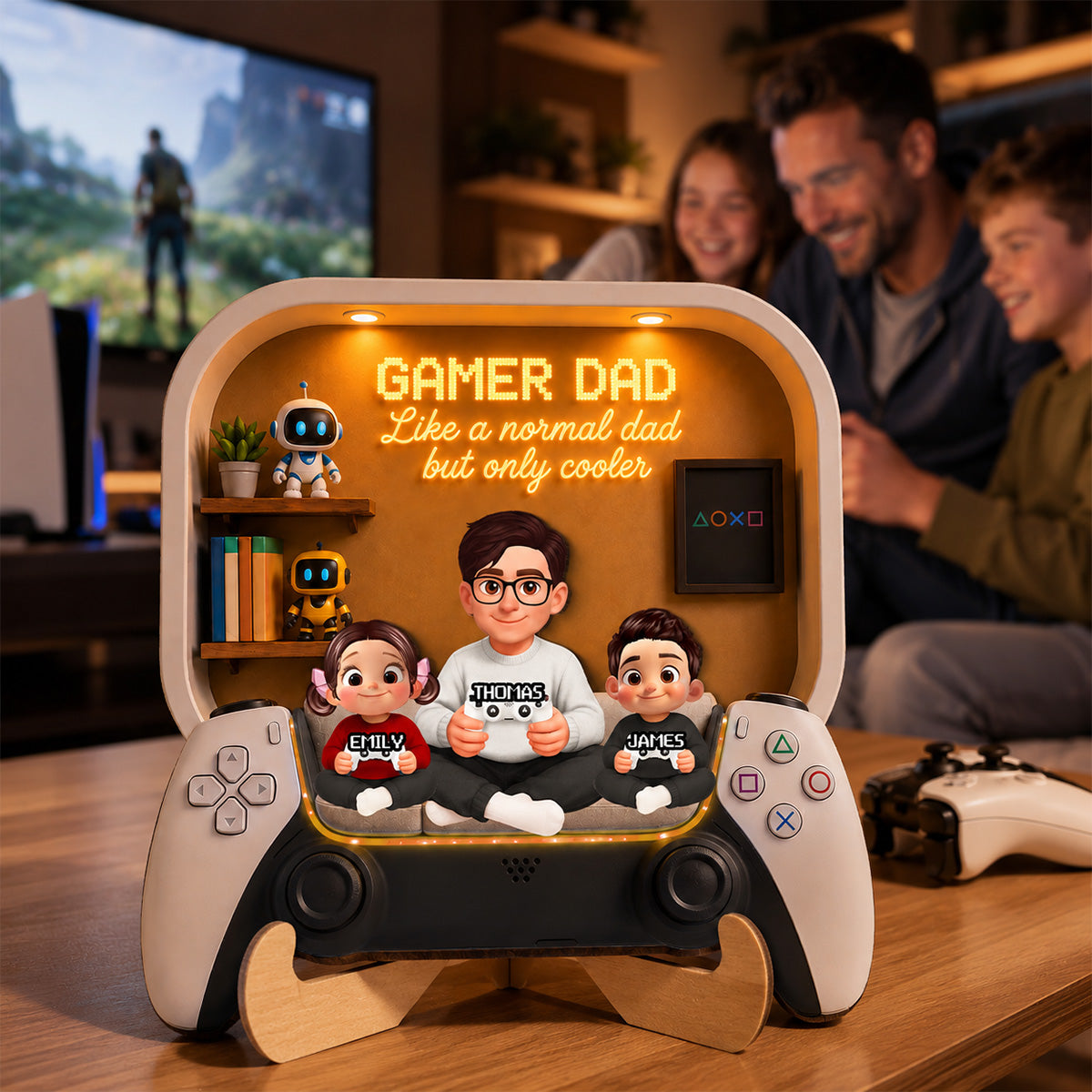 Gamer Dad And Kids - Personalized 2-Layered Wooden Plaque -  Gift For Dad, Husband, Gamers