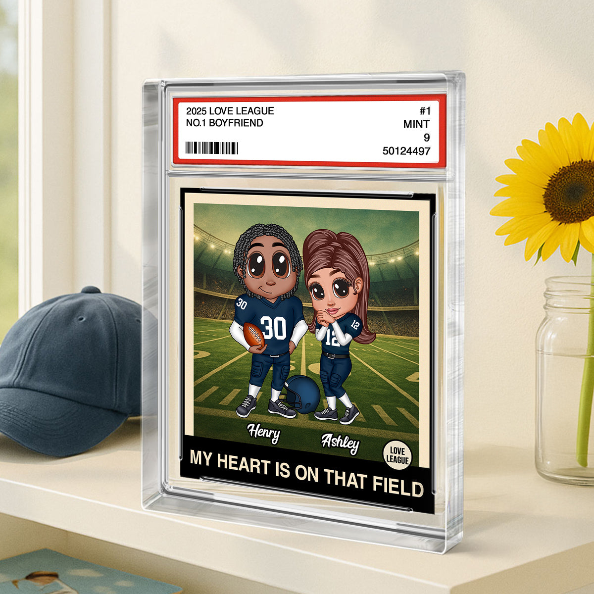 My Heart is on That Field Football Couple - Personalized Acrylic Block Plaque - Valentine's Day Gift for him, for her