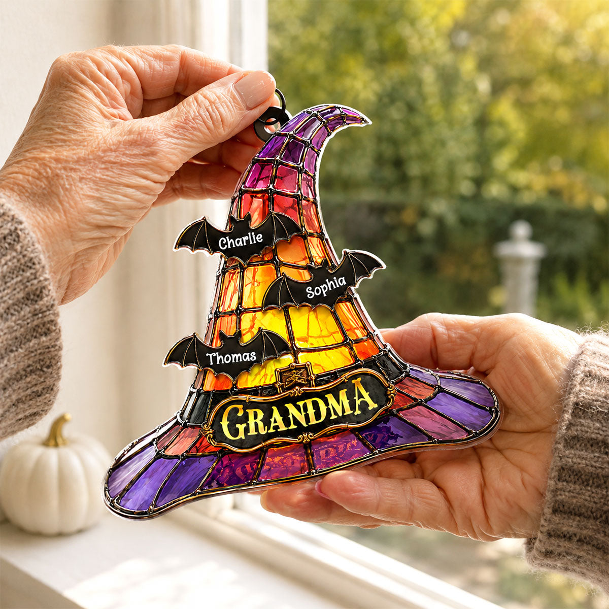 Grandma Witch Hat - Personalized Acrylic Suncatcher - Halloween Decor for Grandma