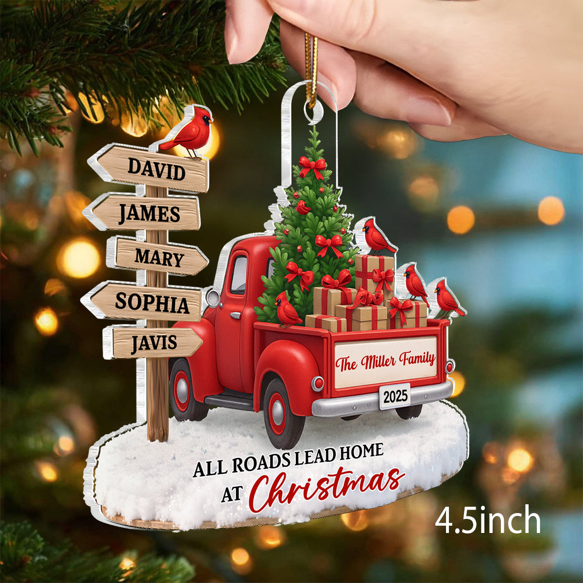 All Road Leads Home at Christmas - Personalized Acrylic Ornament - Christmas Gift for Family