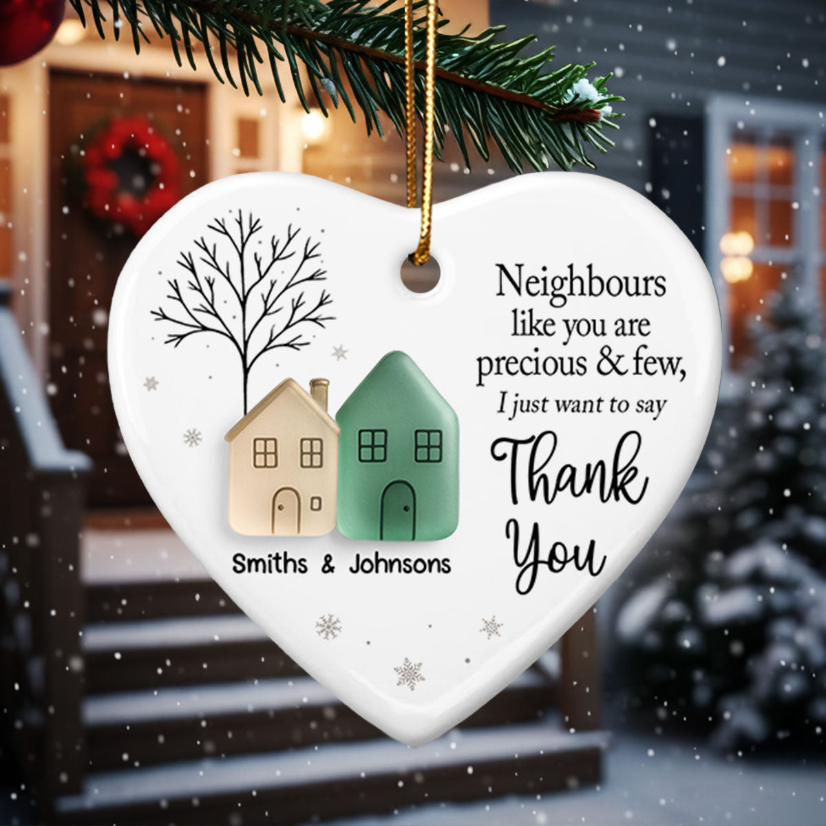 Thank You Neighbors 3D Effect Sea Glass Appreciation Gift - Personalized Ceramic Ornament With Acrylic