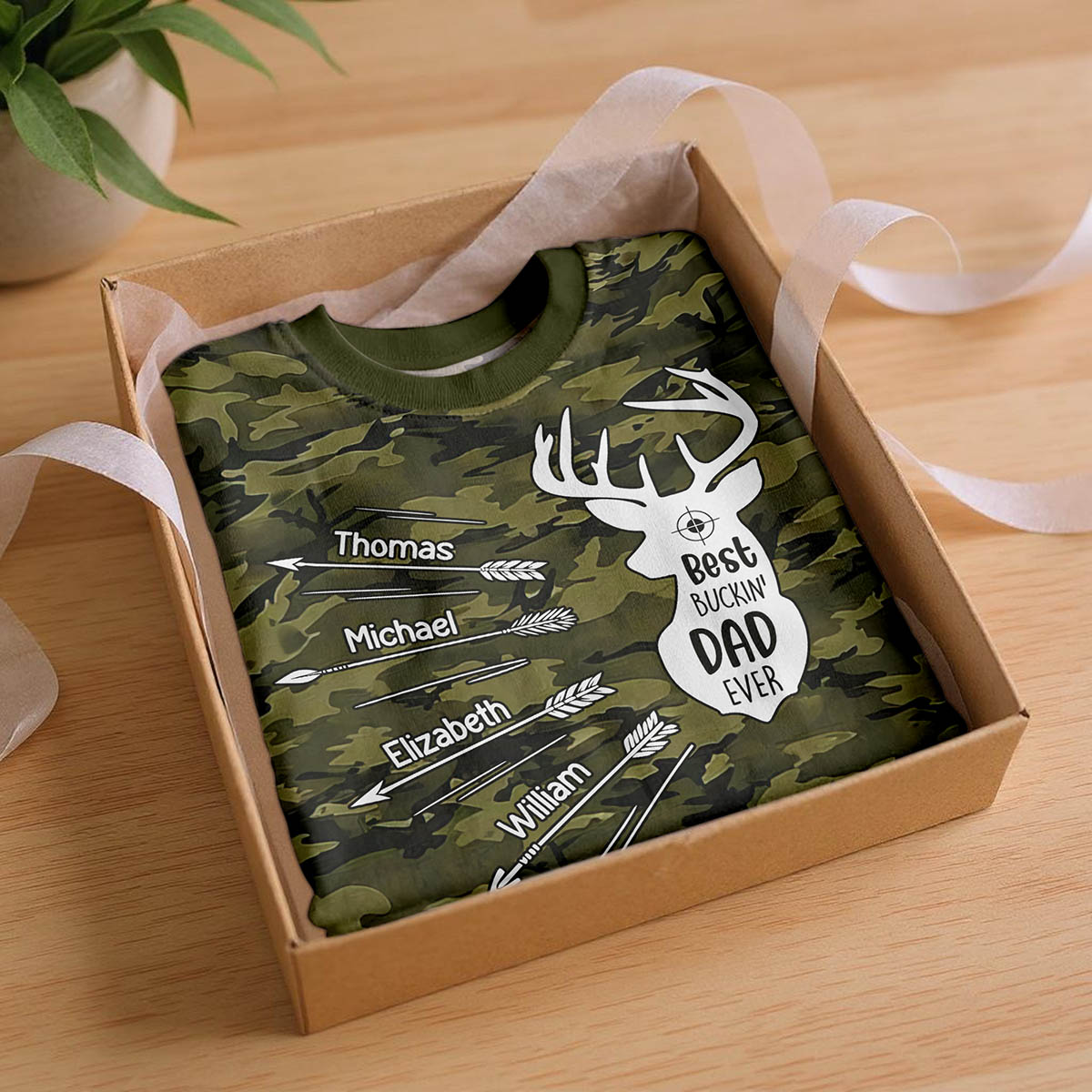 Best Buckin' Dad Grandpa Ever Kid Custom Name Camo Pattern - Personalized Shirt - Father's Day Gift For Hunting Dad