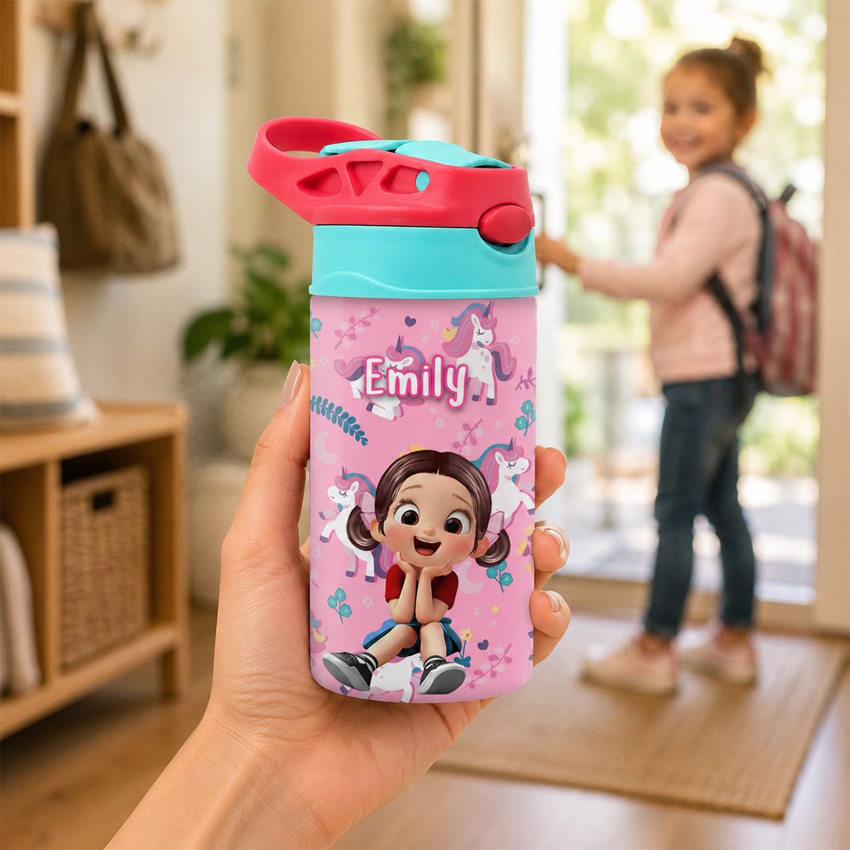 Multiple Kid Favorite Pattern - Personalized Kid Insulated Water Bottle - Stainless Steel Toddler Cups with Straws, BPA Free, Leak-Proof