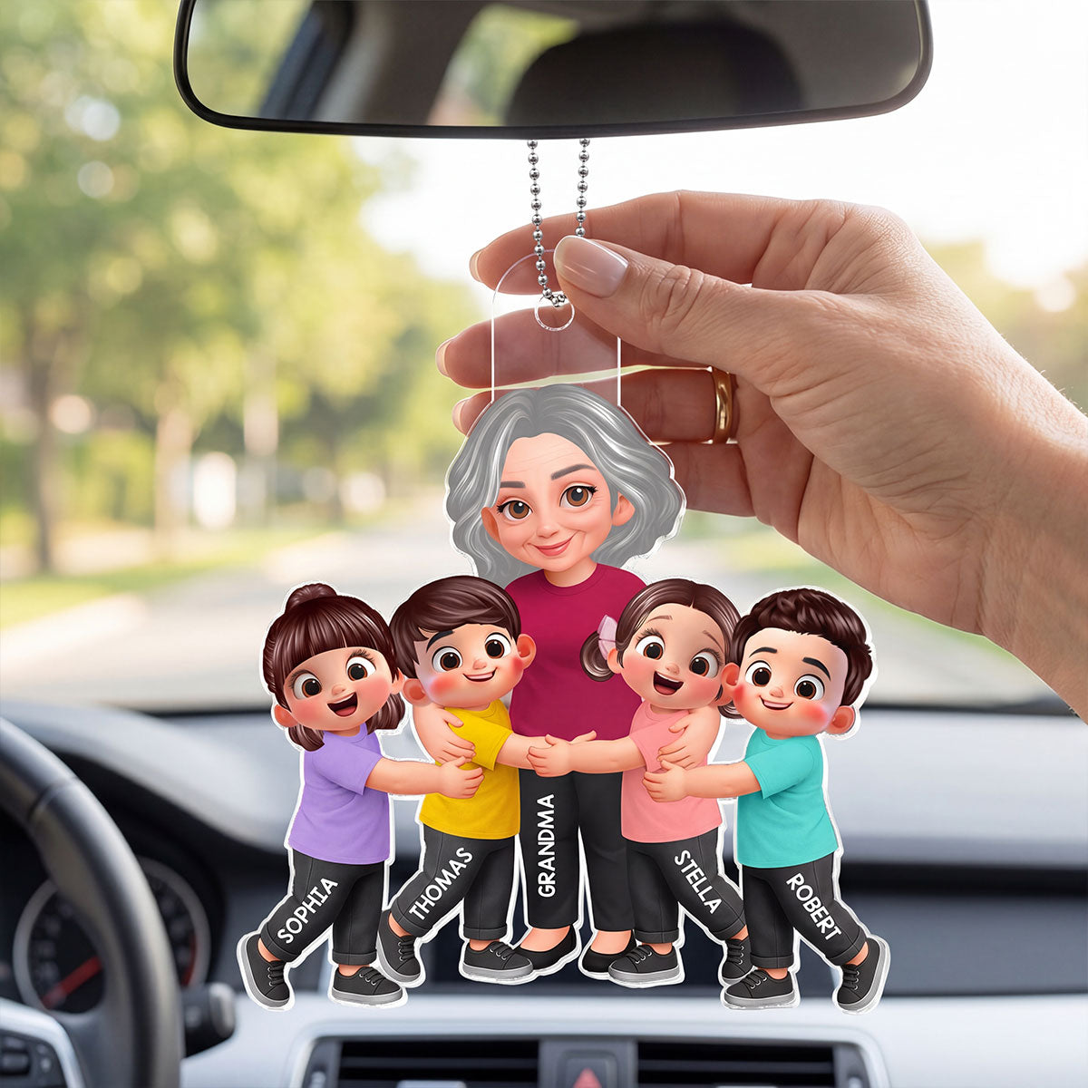 Grandma Grandkids Hugging - Personalized Acrylic Car Hanger - Mother's Day Gift For Grandma, Mom