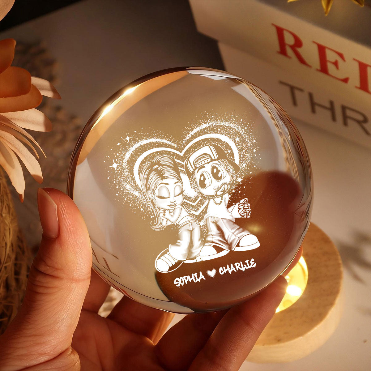 Eternal Love Y2K Couple - Personalized Crystal Ball LED Night Light - Heartfelt Valentine's Day Gift, Anniversary Gift For Couple, For Him, For Her