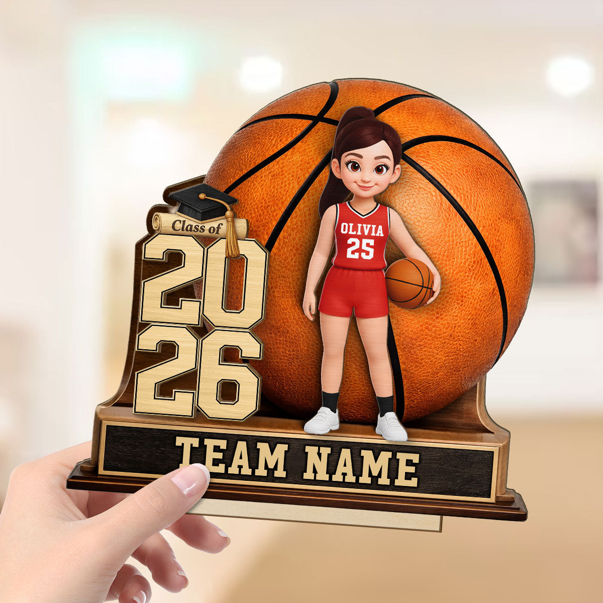 Basketball Senior Keepsake - Personalized 2-Layered Wooden Plaque - Graduation Gift For Son, Daughter