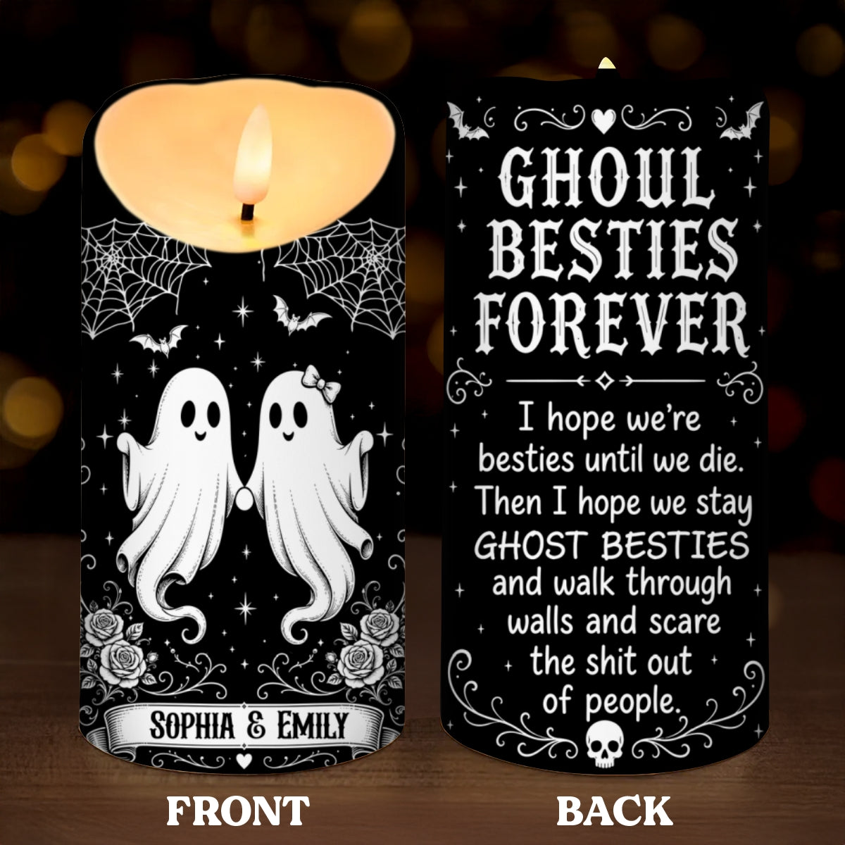 Ghoul Besties Forever Until We Die - Personalized LED Candle - Funny Work Bestie Gift, Halloween Keepsake For Best Friends