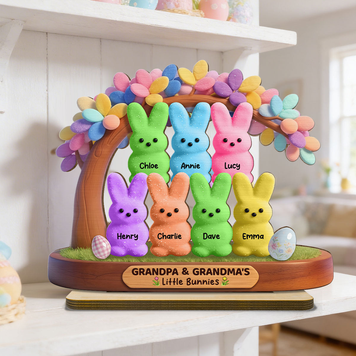 Colorful Happy Easter Grandma Little Bunnies - Personalized 2-Layered Wooden Plaque - Gift For Grandma