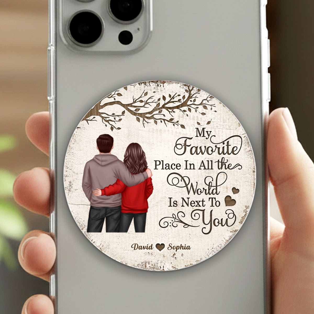 Couple Back View Favorite Place In The World - Personalized Acrylic Magnetic Phone Grip - Anniversary, Valentine's Day Gift, Gift For Her, Gift For Him