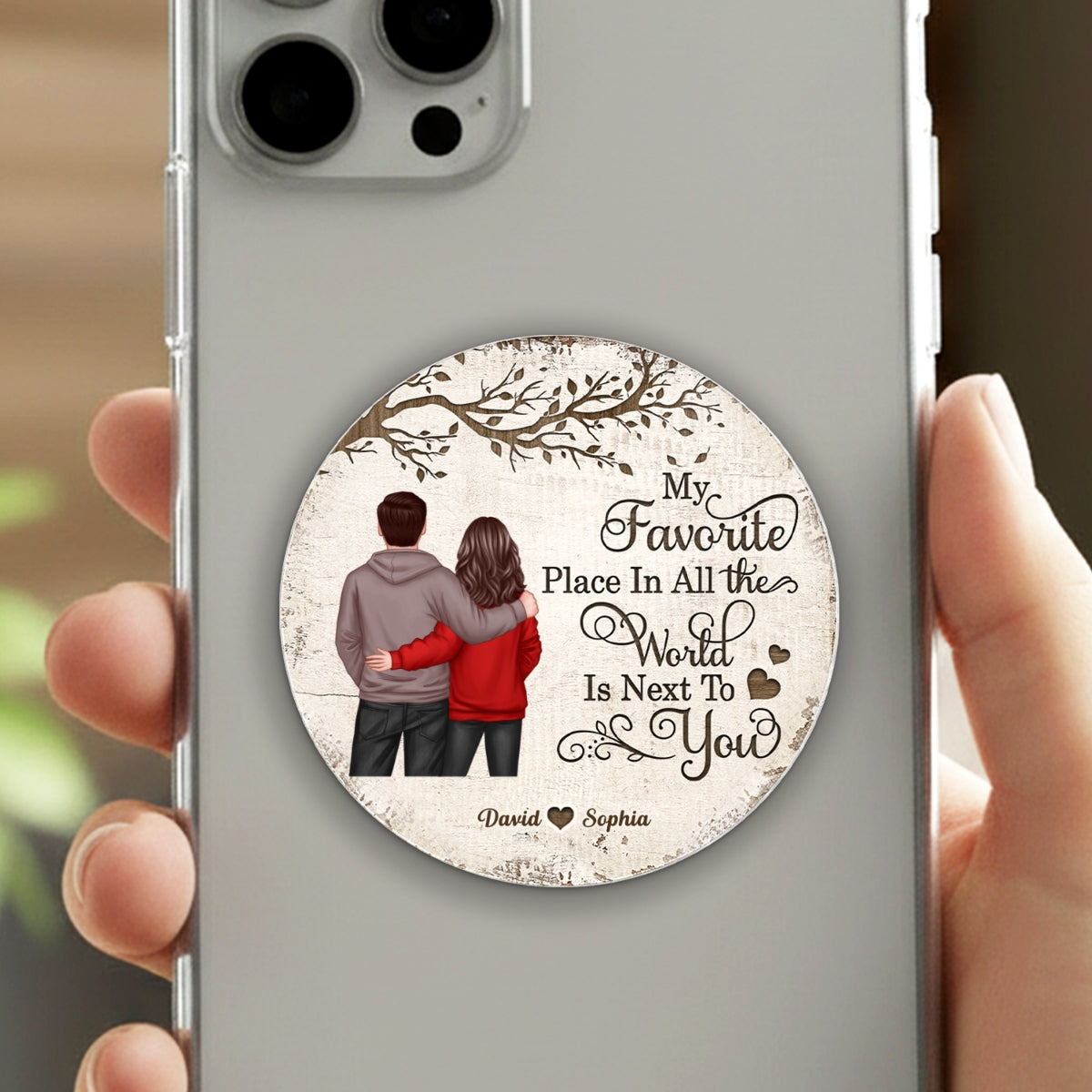 Couple Back View Favorite Place In The World - Personalized Acrylic Magnetic Phone Grip - Anniversary, Valentine's Day Gift, Gift For Her, Gift For Him