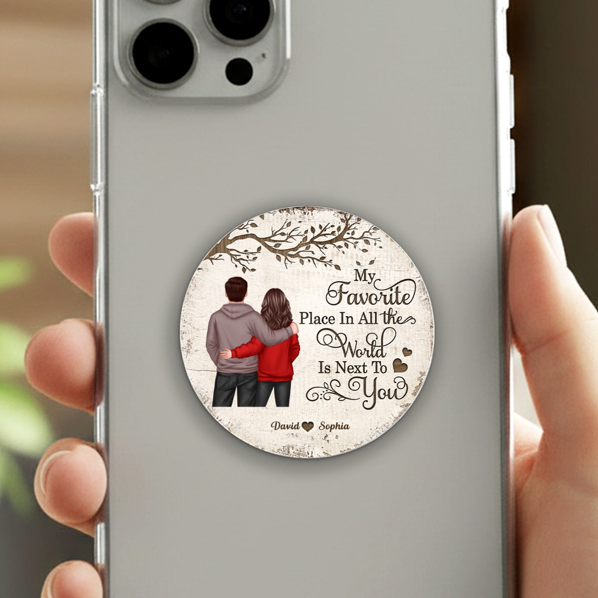 Couple Back View Favorite Place In The World - Personalized Acrylic Magnetic Phone Grip - Anniversary, Valentine's Day Gift, Gift For Her, Gift For Him