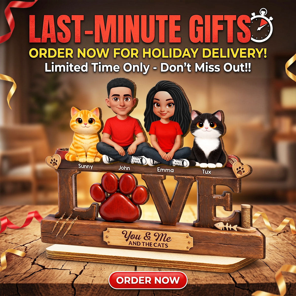You & Me And The Cat - Personalized 2-Layered Wooden Plaque - Heartfelt  Gift For Cat Dad