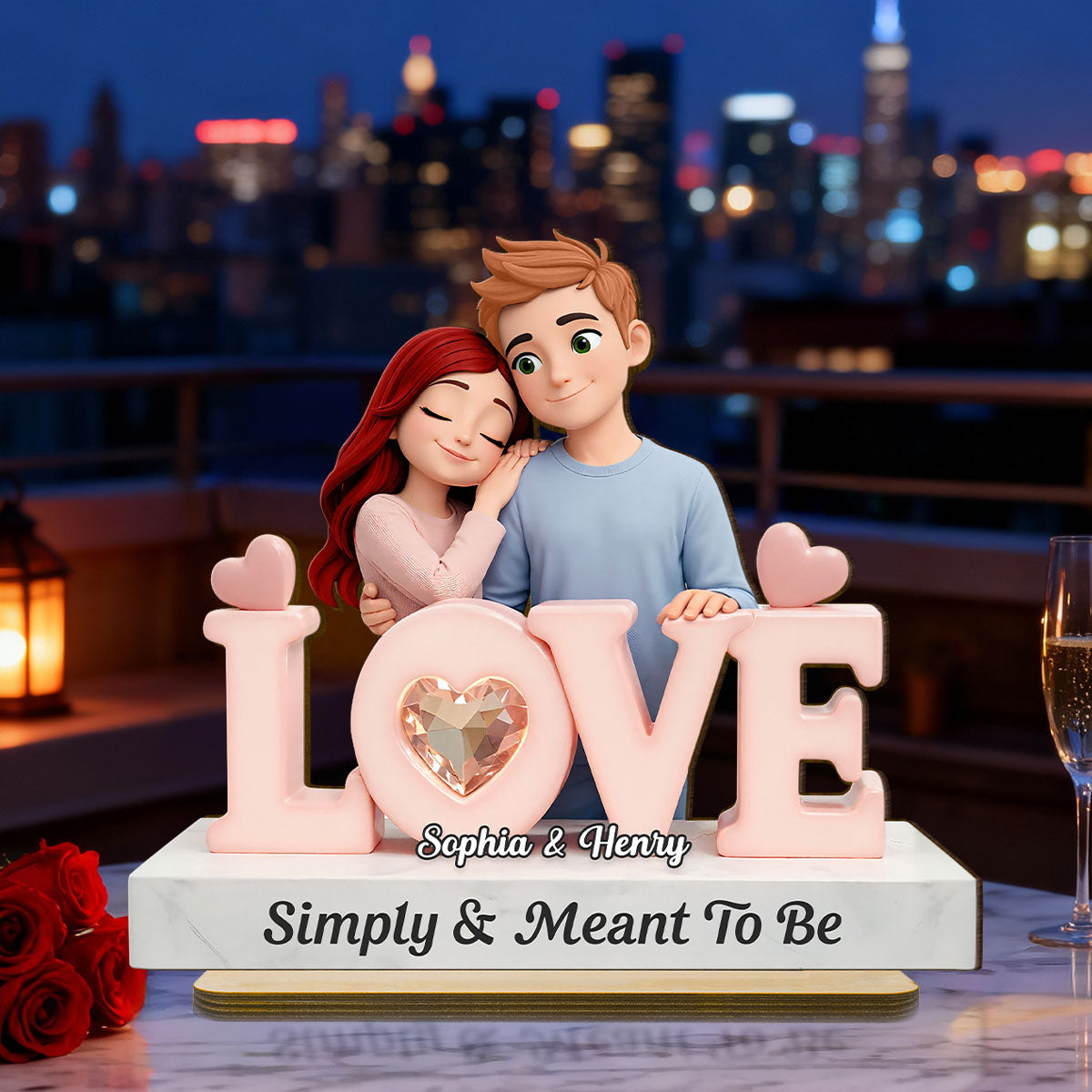 Simply & Meant To Be Romantic Couple - Personalized 2-Layered Wooden Plaque - Valentine's Gift For Him, For Her, For Couple