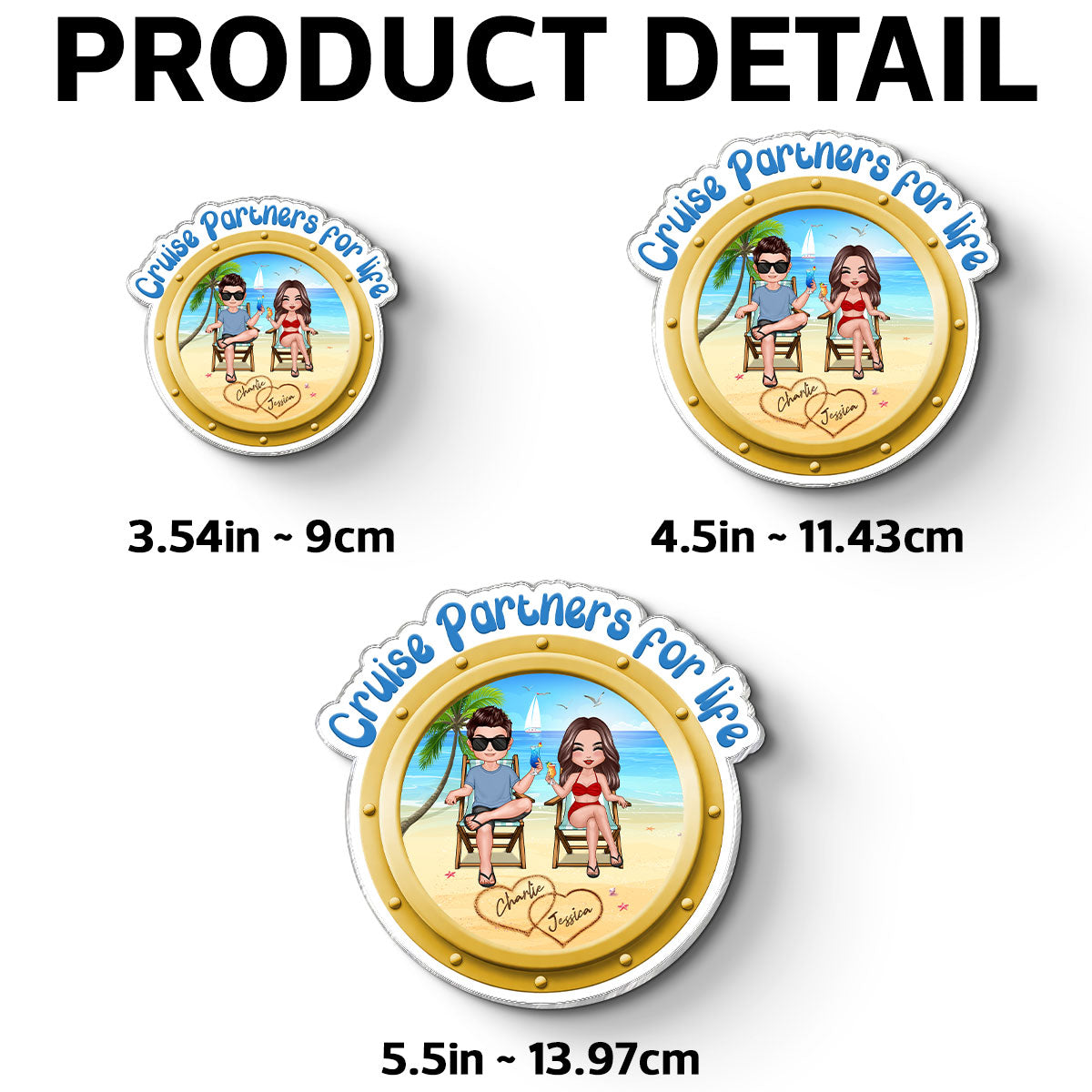 Cruise Partners For Life Porthole Doll Couple Sitting On The Beach - Personalized Cruise Ship Door Magnet