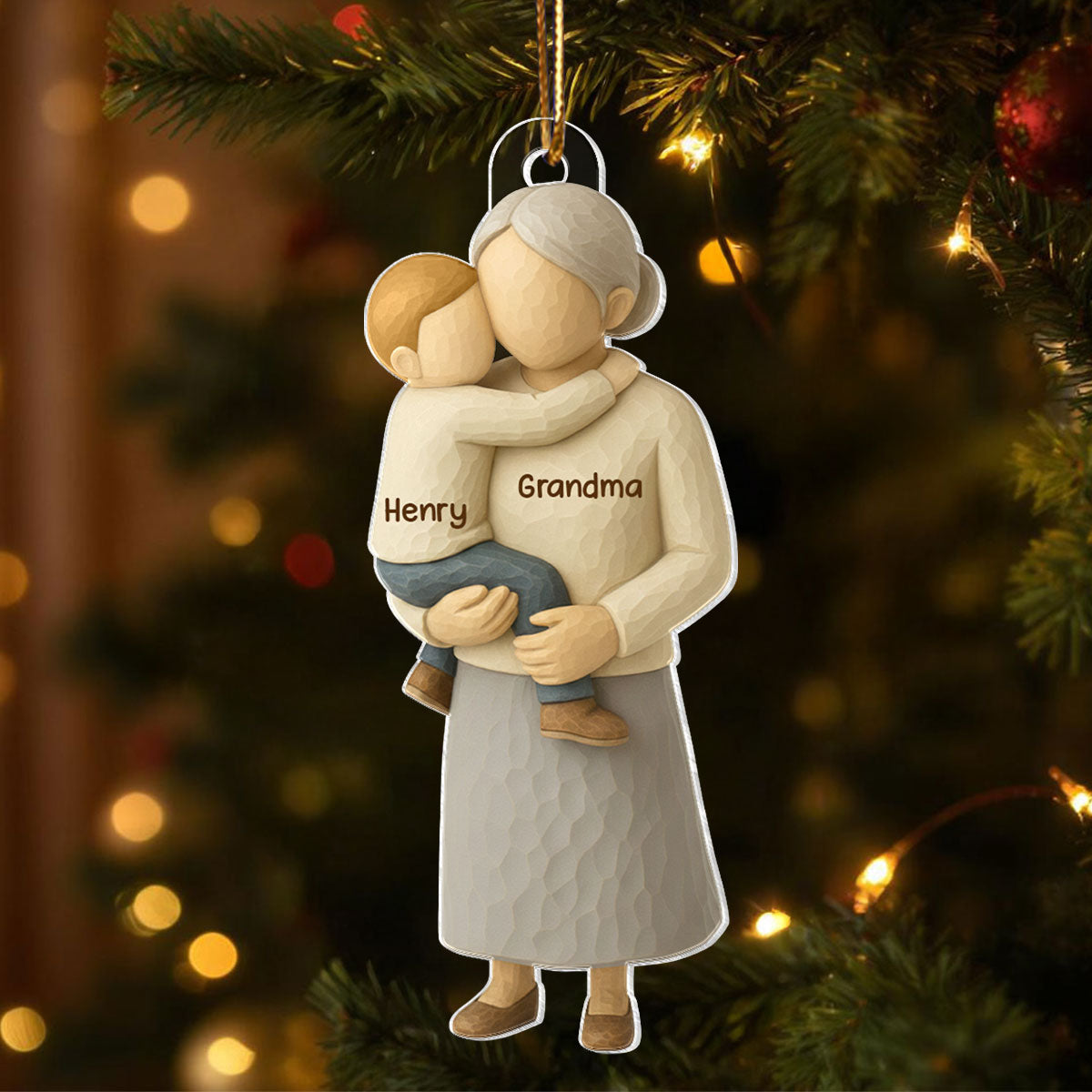 Grandma Hugging Grandkid - Personalized Acrylic Ornament - Heartwarming Christmas Gift for Grandma
