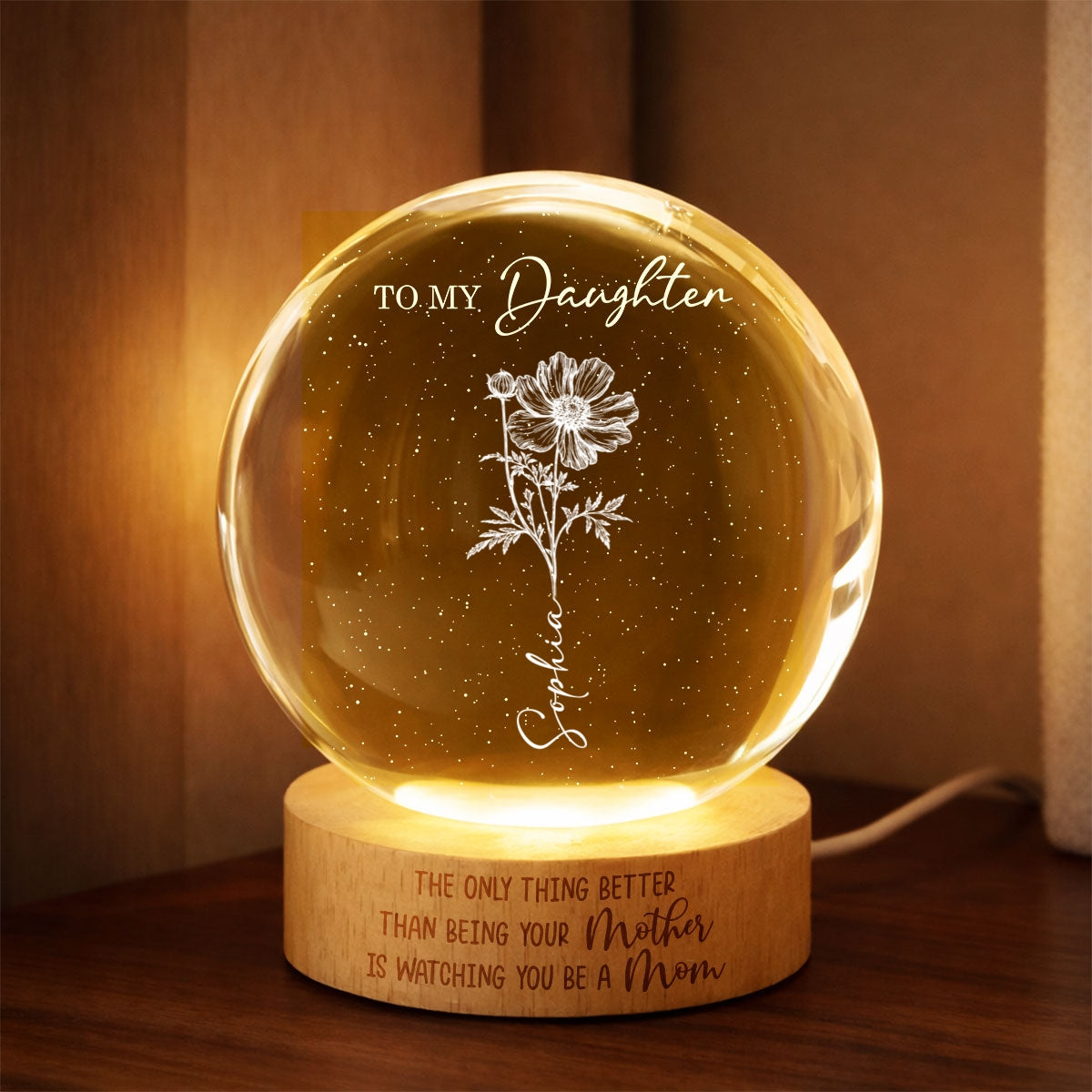 Watching You Be a Mom - Personalized Crystal Ball LED Night Light - Mother's Day Gift for Daughter
