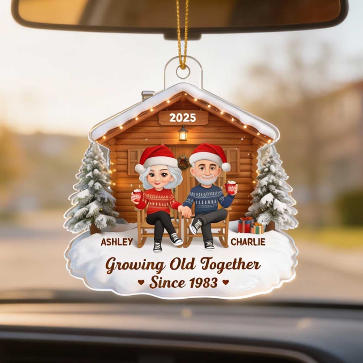 3D Effect Couple Cabin - Personalized Acrylic Car Hanger - Heartfelt Gift For Couple, For Him, For Her